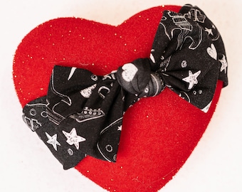 Black and White Love Rocks knotted Hair Bow Headband- Perfect Valentine's Day Accessory