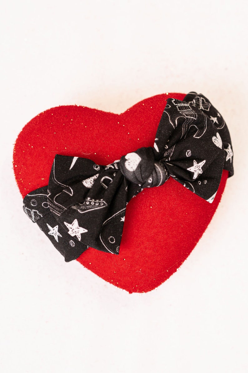 Black and White Love Rocks knotted Hair Bow Headband Perfect Valentine's Day Accessory image 1