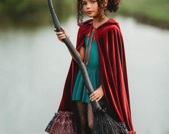 Red Velvet Hooded Cape, Little Red Riding Hood Costume, Witch Cape, Kids & Adults