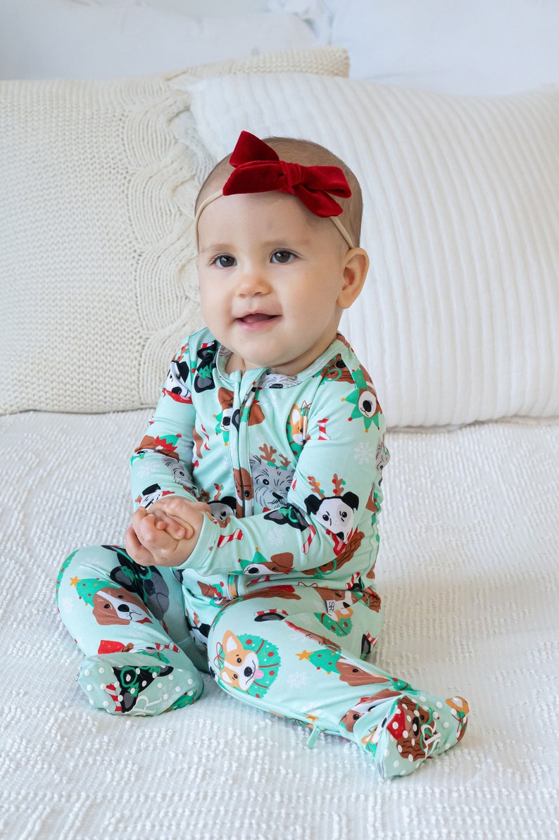 Family Matching Christmas Pajama, One-Piece Zip Up footie EcoFriendly Baby Romper Unisex Baby Christmas Pajamas, Babys First Christmas image 2