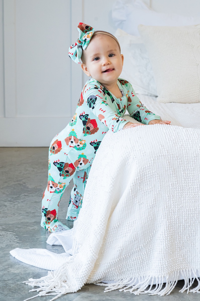 Family Matching Christmas Pajama, One-Piece Zip Up footie EcoFriendly Baby Romper Unisex Baby Christmas Pajamas, Babys First Christmas image 4