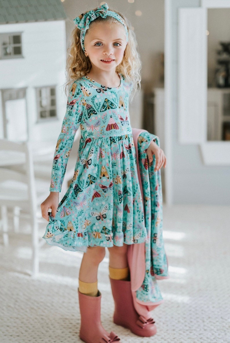 Magical Moths Bamboo Twirl Dress, Girls Twirl Dress, Toddler girl dress, Moth Collection, Girls Play Dress, Dresses for Babies and Toddlers image 1