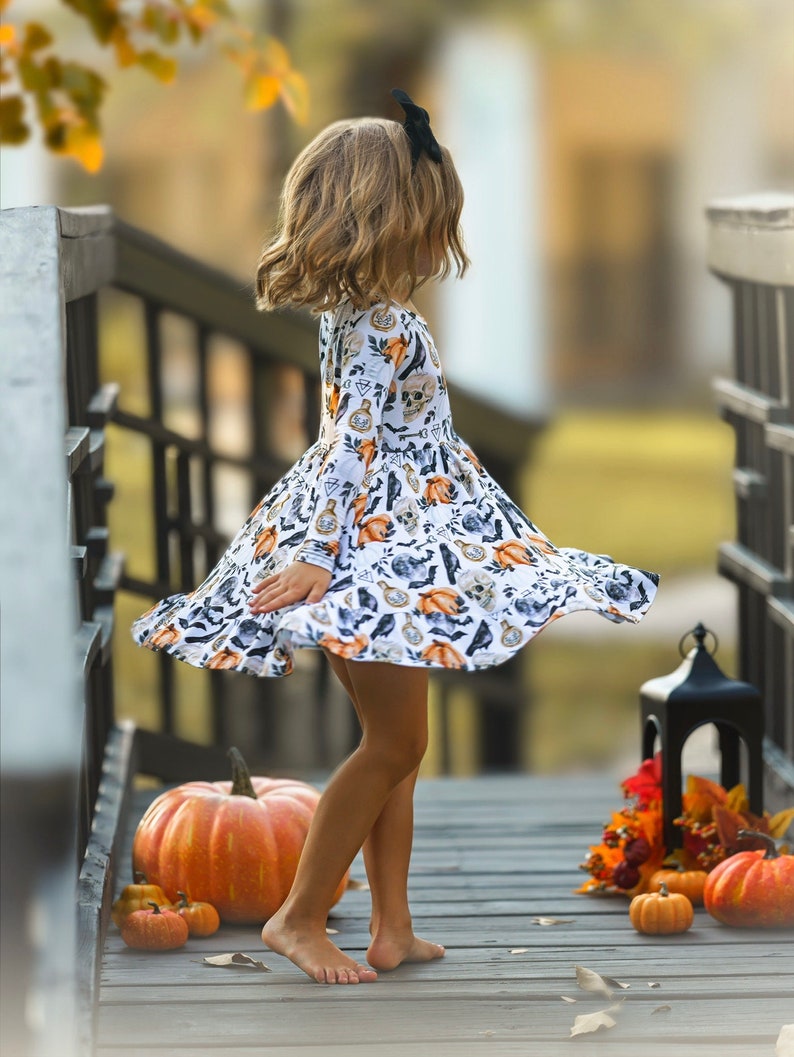 Girls Halloween Bamboo Twirl Dress, Halloween Dress, Halloween Costume, Girls Party Dress, Girls eco-friendly Dress, Toddler Birthday dress image 4