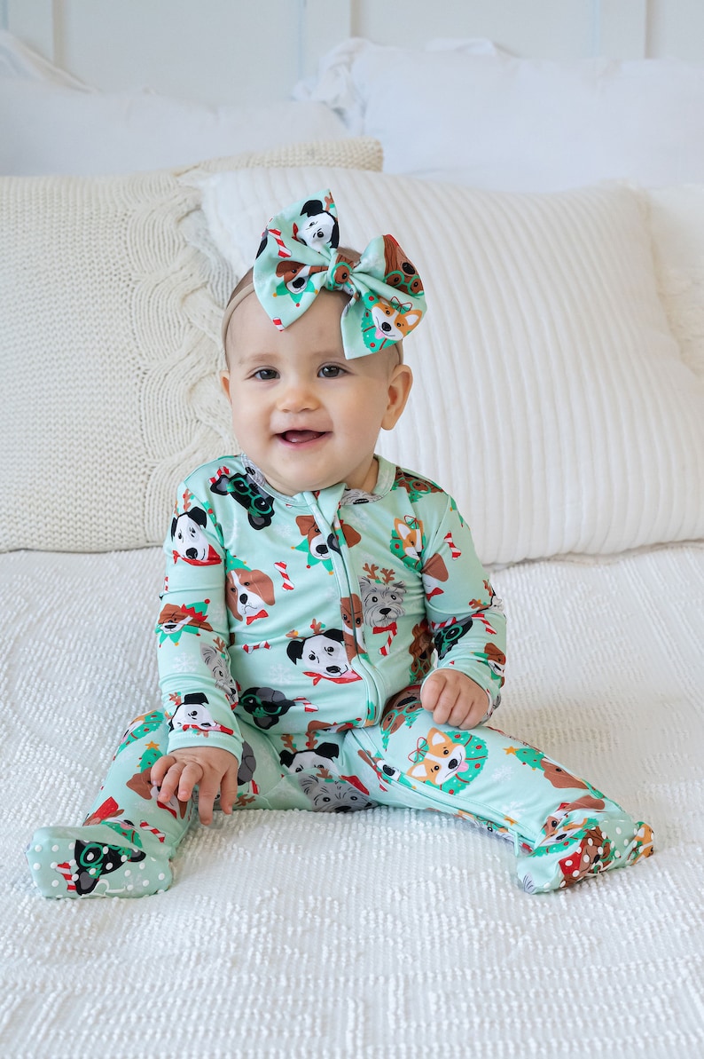 Family Matching Christmas Pajama, One-Piece Zip Up footie EcoFriendly Baby Romper Unisex Baby Christmas Pajamas, Babys First Christmas image 7