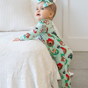 Family Matching Christmas Pajama, One-Piece Zip Up footie EcoFriendly Baby Romper Unisex Baby Christmas Pajamas, Babys First Christmas image 5