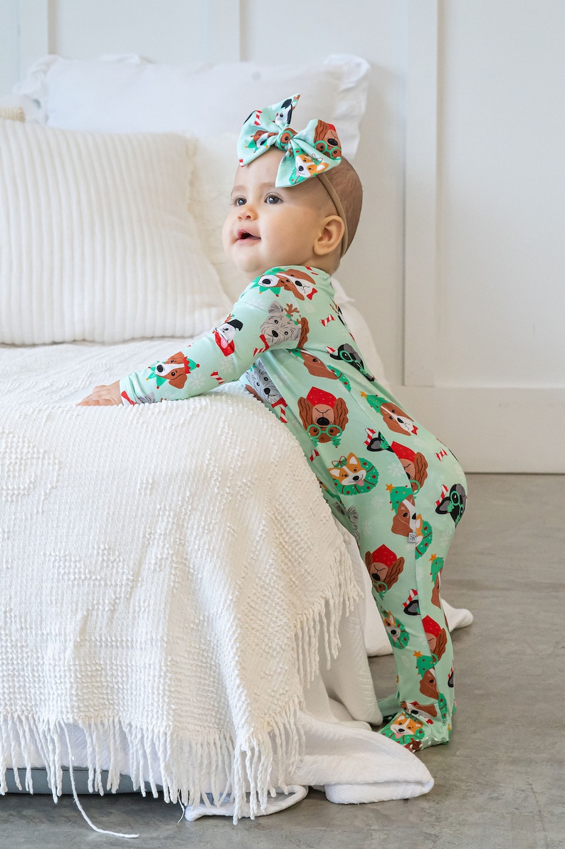 Family Matching Christmas Pajama, One-Piece Zip Up footie EcoFriendly Baby Romper Unisex Baby Christmas Pajamas, Babys First Christmas image 5