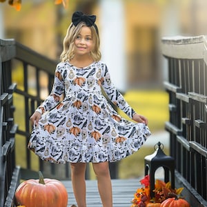 Girls Halloween Bamboo Twirl Dress, Halloween Dress, Halloween Costume, Girls Party Dress, Girls eco-friendly Dress, Toddler Birthday dress image 3