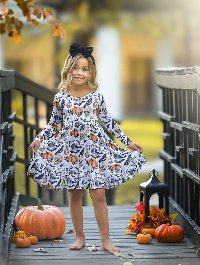 Girls Halloween Bamboo Twirl Dress, Halloween Dress, Halloween Costume, Girls Party Dress, Girls eco-friendly Dress, Toddler Birthday dress image 3