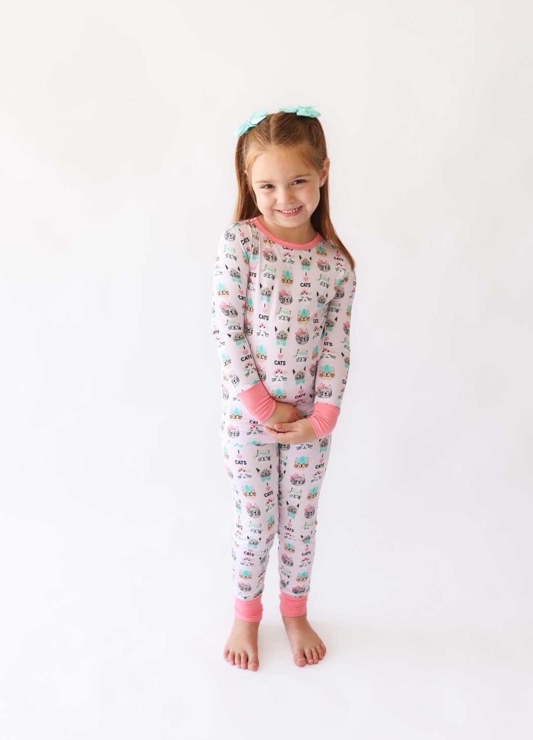 I Love Cats Bamboo Pajama Set for Girls – Soft, Hypoallergenic, Long Sleeve  Pjs – Gift for Cat Lovers Toddler Pajamas Kids Clothes