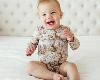 Bamboo Baby Bodysuit - Woodland Toile Long Sleeve, Unisex