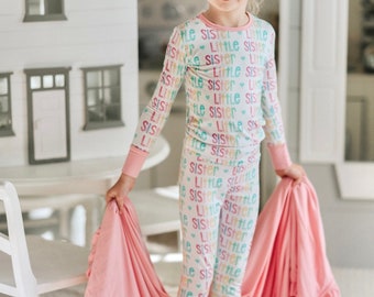 Little Sister Bamboo Pajamas, Pastel Sibling Outfit