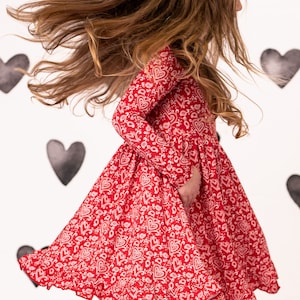 Celebrate Love With Our Red Paisley Hearts Bamboo Twirl Dress for Girls Perfect for Kids Valentine's Dress, Party Dress or Play Dress image 4