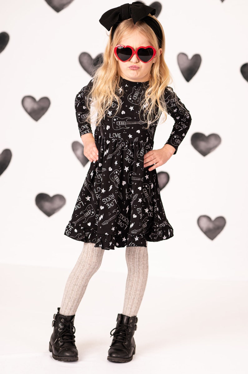 Celebrating our Love of Music with Our Bamboo Girls Rock n' Roll Twirl Dress Makes the perfect Gift for Girl. image 2