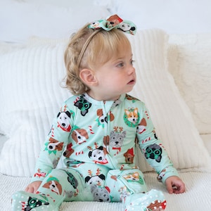 Family Matching Christmas Pajama, One-Piece Zip Up footie EcoFriendly Baby Romper Unisex Baby Christmas Pajamas, Babys First Christmas image 6