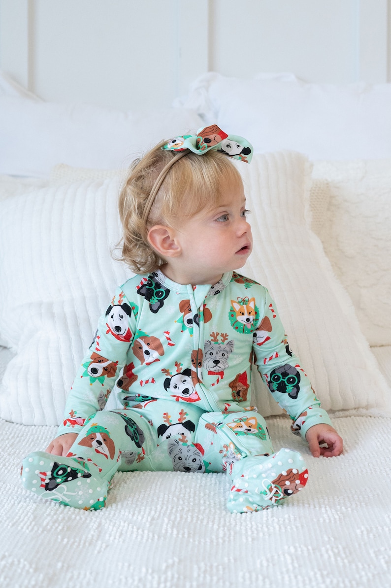 Family Matching Christmas Pajama, One-Piece Zip Up footie EcoFriendly Baby Romper Unisex Baby Christmas Pajamas, Babys First Christmas image 6