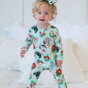 Family Matching Christmas Pajama, One-Piece Zip Up footie EcoFriendly Baby Romper Unisex Baby Christmas Pajamas, Babys First Christmas image 1