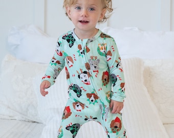 Bijpassende kerstpyjama voor het hele gezin, voetstuk met ritssluiting uit één stuk | Ecovriendelijke babyromper | Unisex baby-kerstpyjama, baby's eerste kerst