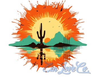 Desert Cactus Sunset PNG, Design de t-shirt western (téléchargement numérique)