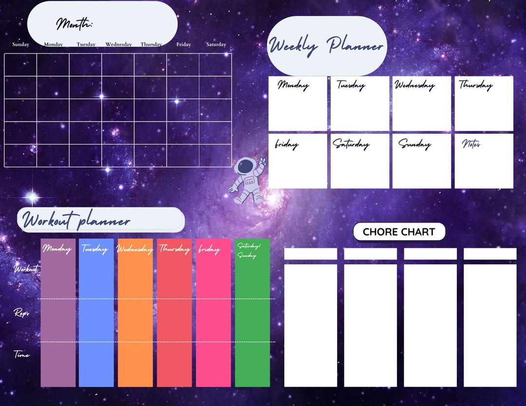 Editable Printable Galaxy Calendar Planner Bundle Digital Etsy