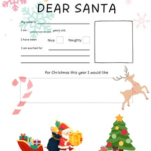 Carta a Santa Polo Norte Carta de Navidad digital imprimible DIY, Lista de deseos, Descarga instantánea, Actividad de invierno Actividad escolar del maestro