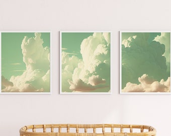 Lime Cloud wall decor set of 3, Nursery wall art, Nursery Decor, Digital prints