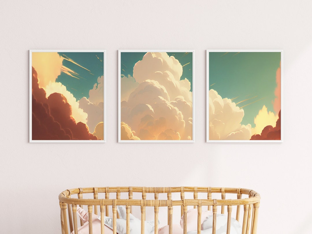 Yellow Cloud Wall Decor Set of 3, Nursery Wall Art, Nursery Decor