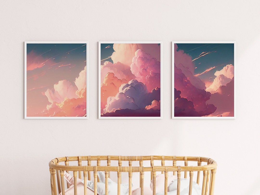 Pink Cloud Wall Decor Set of 3 Nursery Wall Art Nursery Etsy