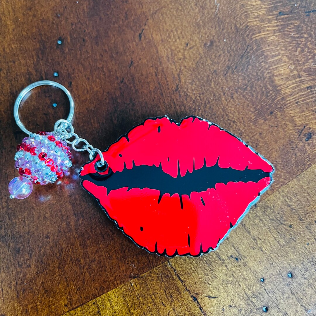 Kissing Lips Keychain, Red Lips, Funny Keychain, Backpack Zipper Pull