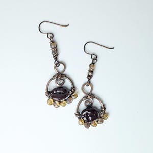 Lampwork Coffee Bean Earrings: Antiqued Copper Boho Jewelry