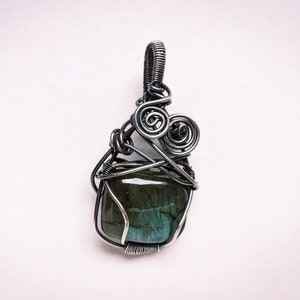 Boxy Labradorite in Oxidized Silver, Blue pendant, antiqued jewelry, natural stone, perfect gleam, hypoallergenic metal, handmade