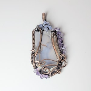 Purple Chalcedony Pendant, Blue Agate Pendant, Agate Slice Jewelry, Purple Pendant, Purple Gemstone jewelry