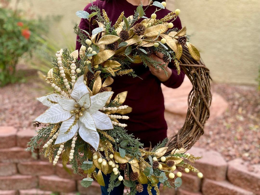 White & Gold Christmas Wreath Metallic Christmas Wreath Etsy