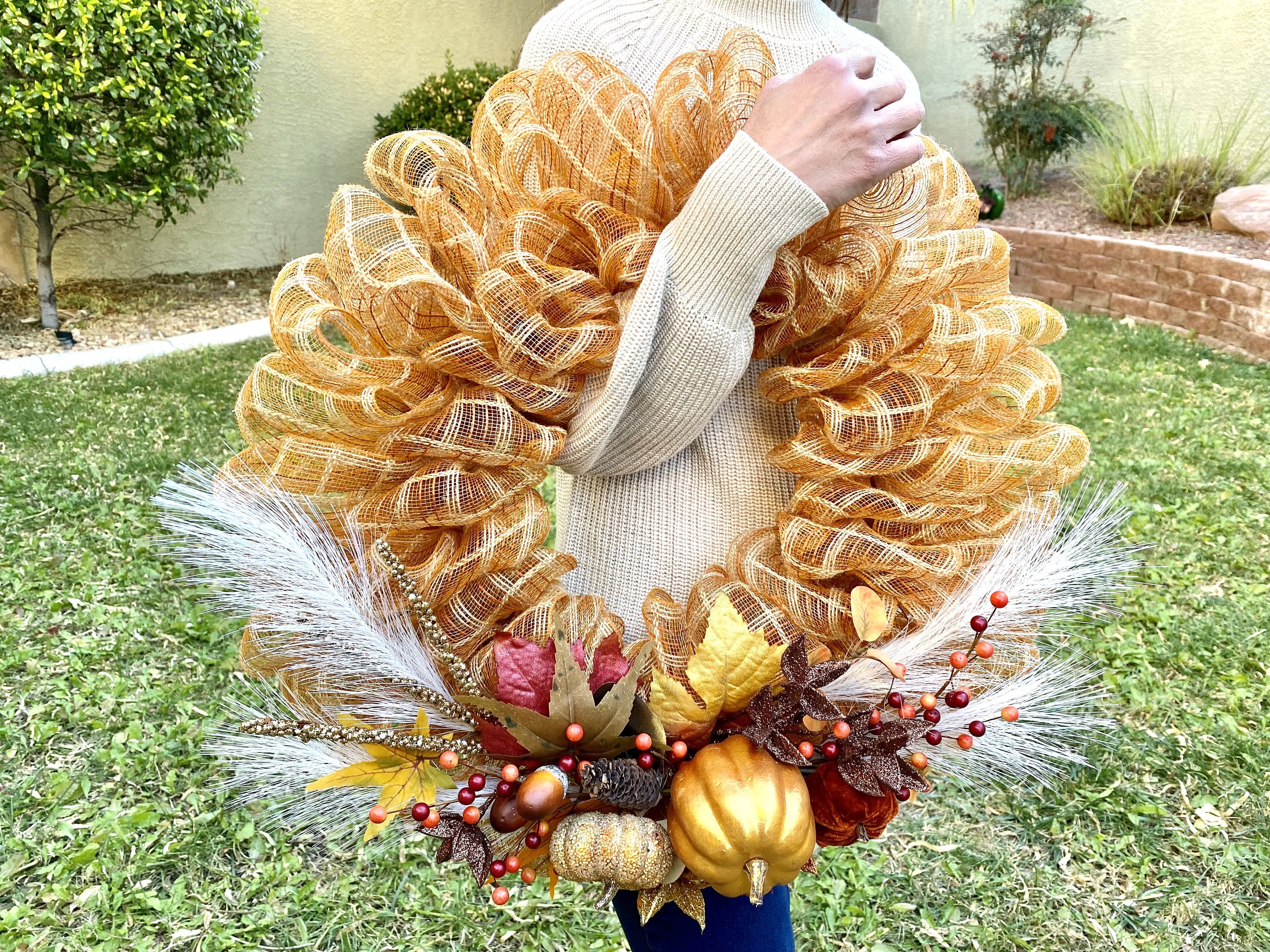 Fall Pumpkin Berry Wreath | Autumn Wreath | Deco Mesh | Orange Wreath ...