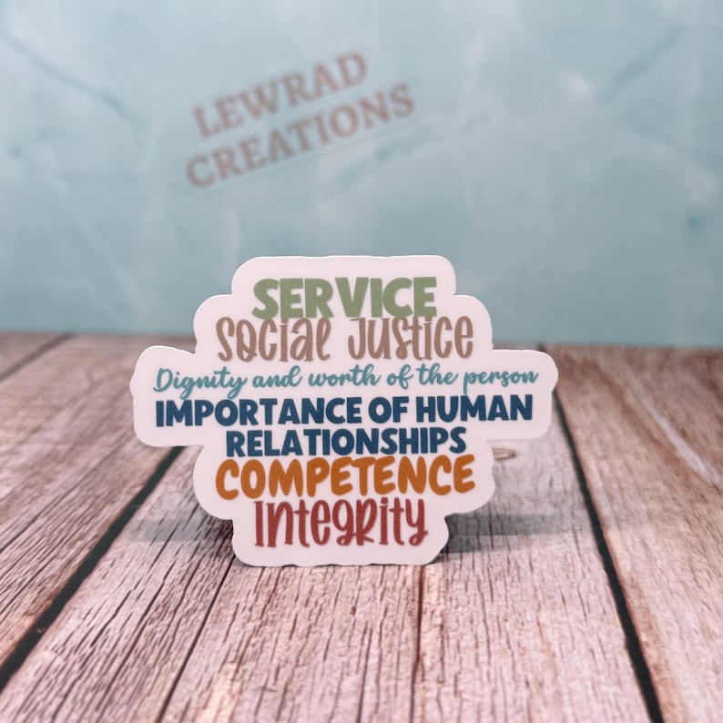 Sw Values Social Work Core Values Vinyl Sticker: Social Worker LCSW MSW BSW Gift ...
