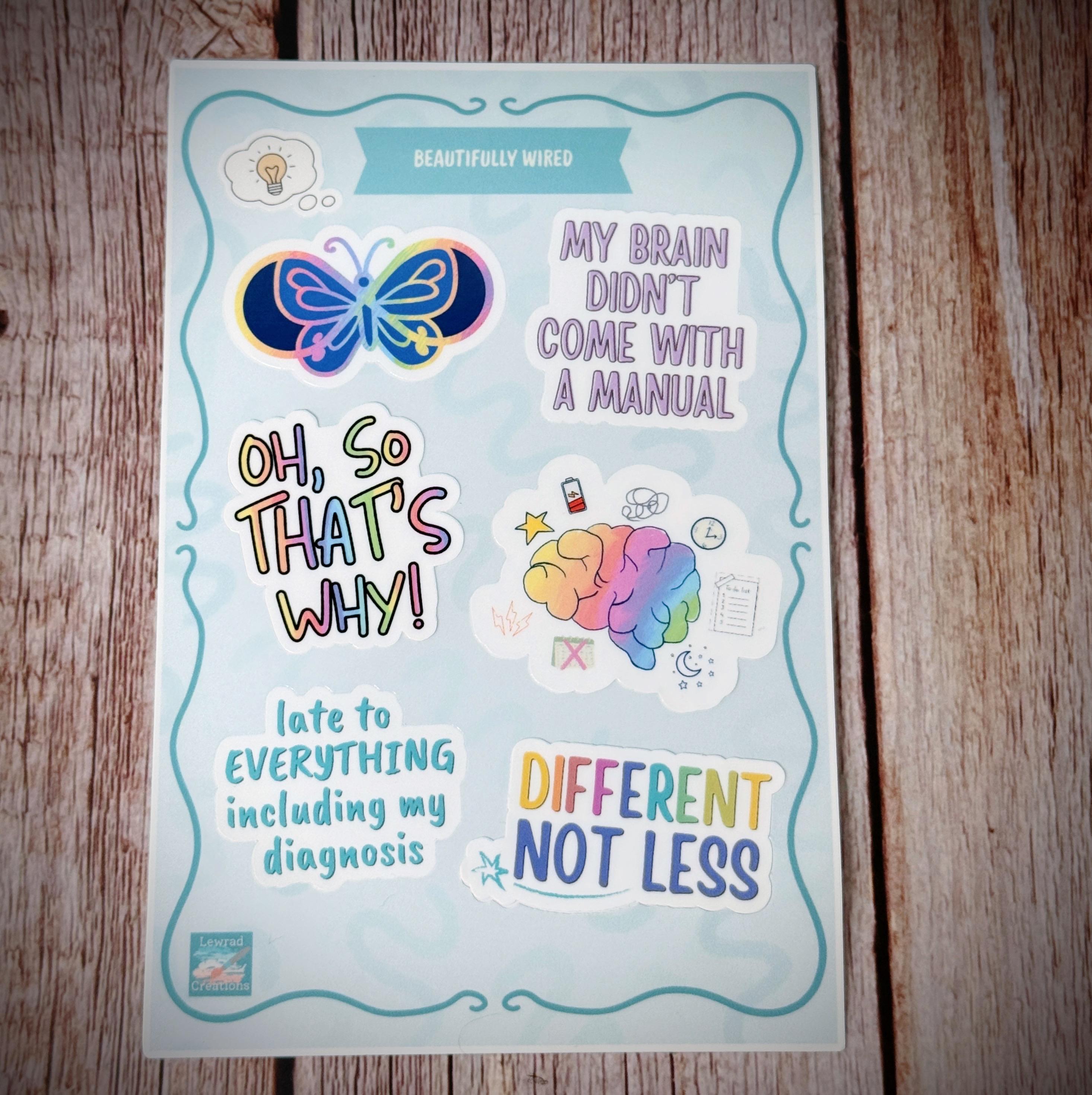 Neurodivergent Sticker Sheet, ADHD Autism Kiss Cut Decals, Late ...