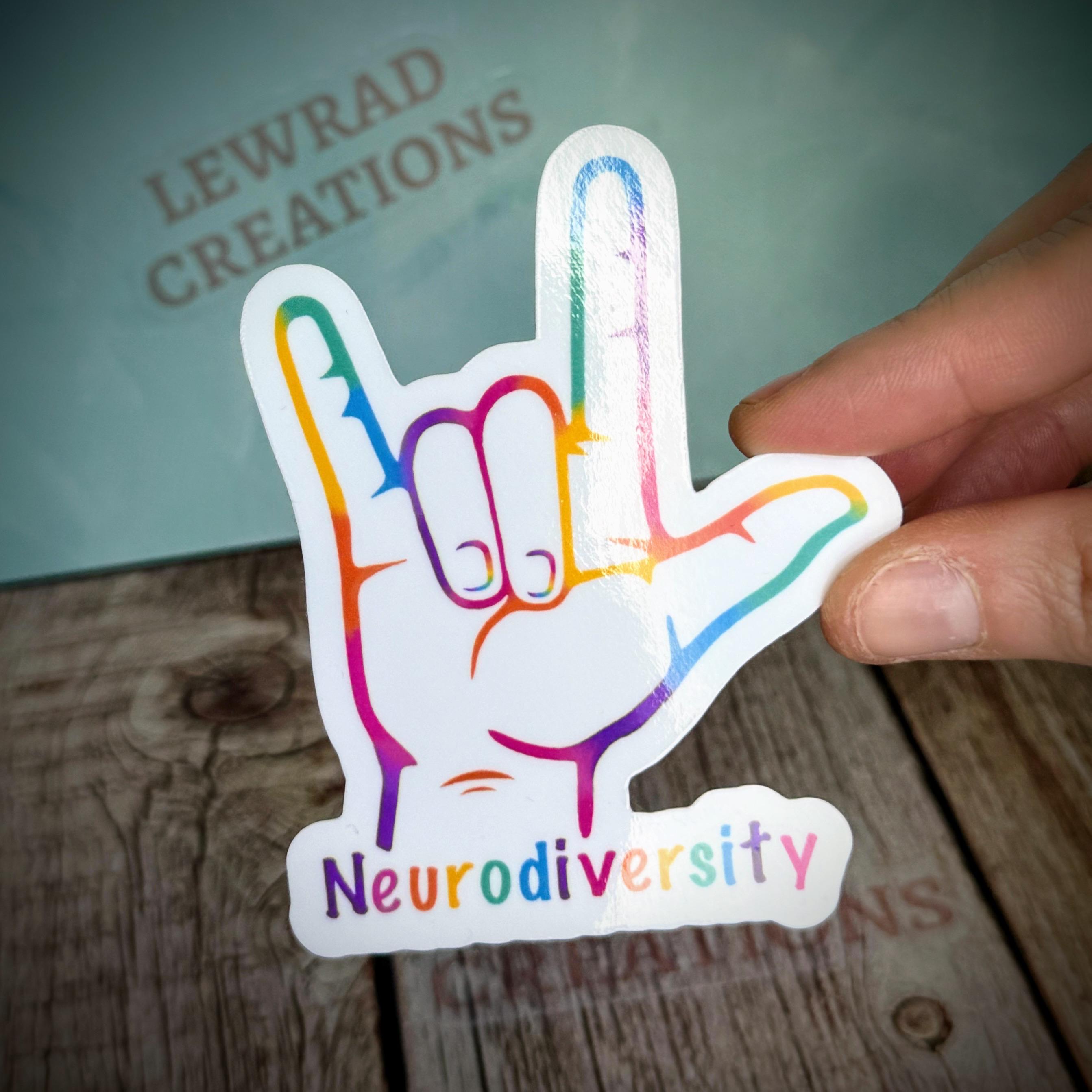 Love Neurodiversity ASL Sign Sticker, Rainbow Autism ADHD Support Decal ...
