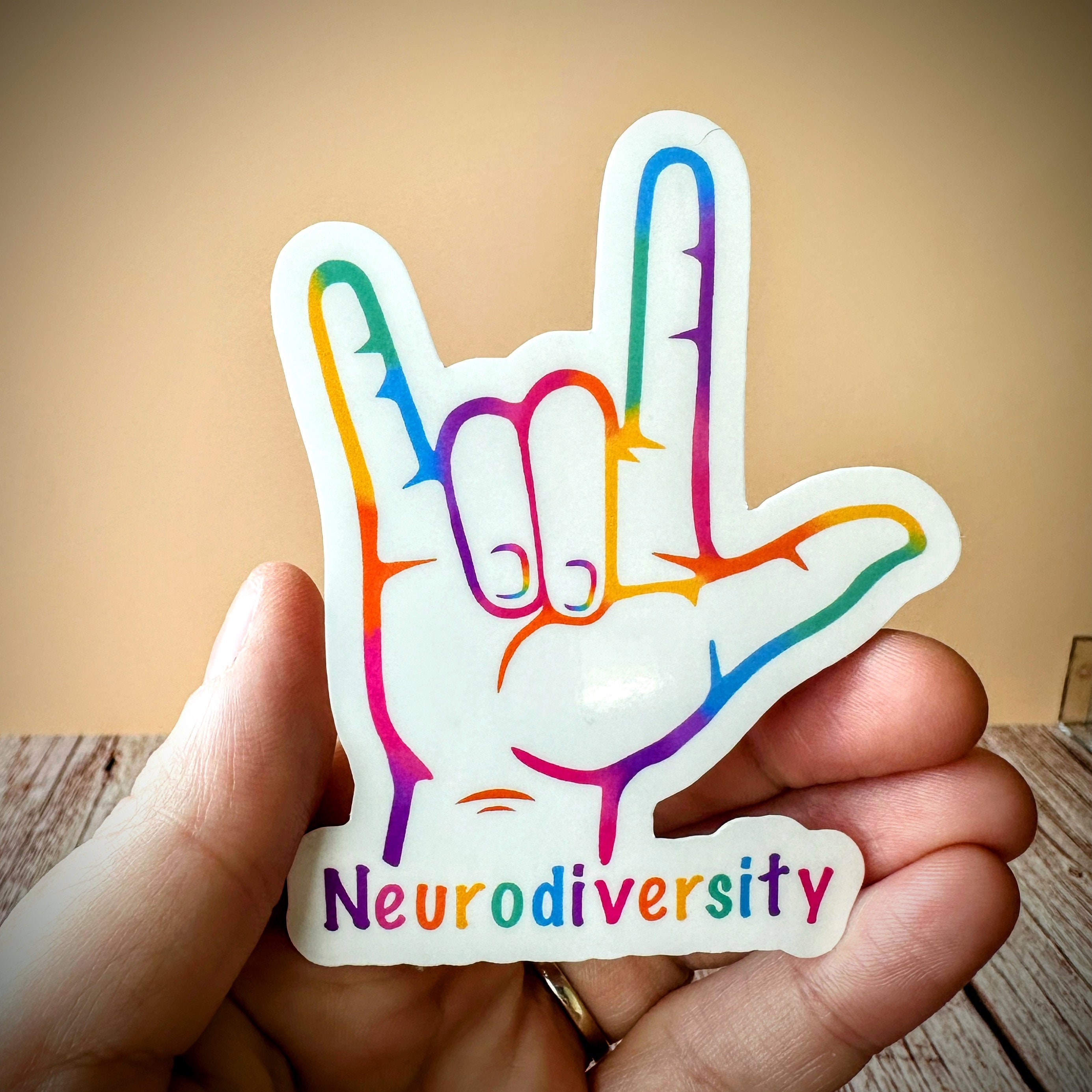 Love Neurodiversity ASL Sign Sticker, Rainbow Autism ADHD Support Decal ...