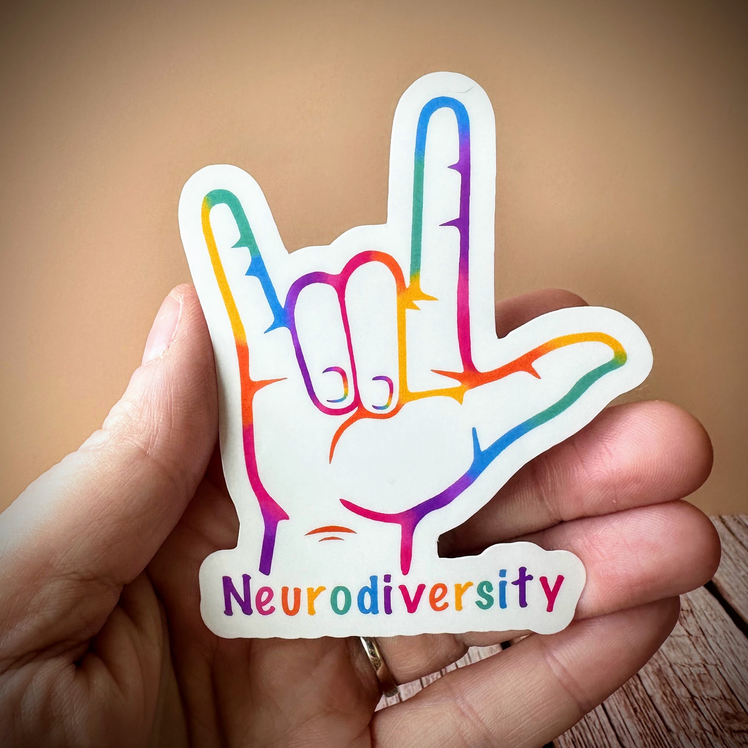 Love Neurodiversity ASL Sign Sticker, Rainbow Autism ADHD Support Decal ...