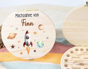 Zahndose Astronaut, Personalisierte Zahndose kinder, Milchzähne, Milchzahnbox, Zahndose aus holz,Baby Geschenk,Milchzähne Geschenk