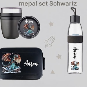 mepal set personalisiert Drachen, brotdose personalisiert Drachen, Lunchbox Müslibecher & Trinkflasche kinder, einschulung geschenk junge