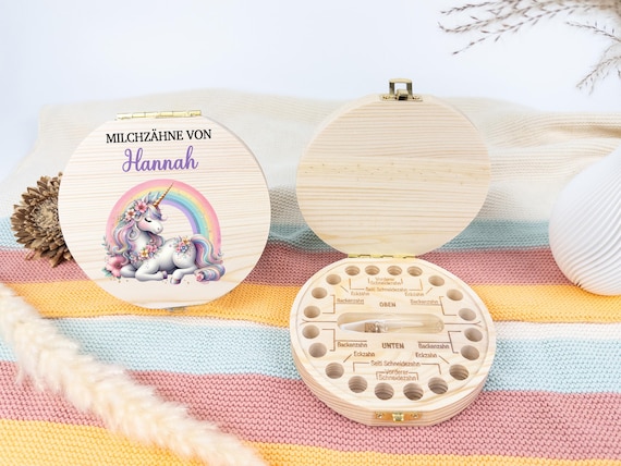 zahndose milchzahne kinder Einhorn, Personalisierte Zahndose kinder, zahndose mädchen, Milchzahnbox, Zahndose aus holz, Zahnfee