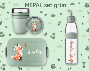 Mepal personalized fox set, personalized fox lunchbox, children's lunchbox with cereal cup & water bottle, back-to-school gift