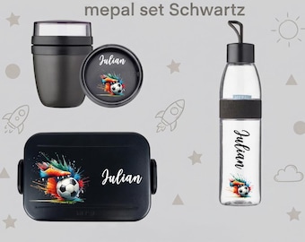 Set da calcio Mepal personalizzato, portapranzo a tema calcio personalizzato, tazza per cereali e borraccia per bambini, regalo per il ritorno a scuola per ragazzi