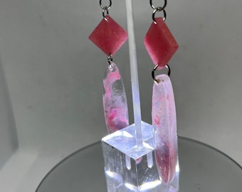 Pink metallic dusted resin earring! Oblong spring fun!