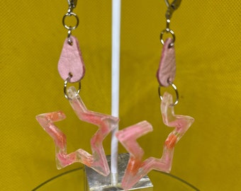 Pink and white marble resin with Pink leather drop