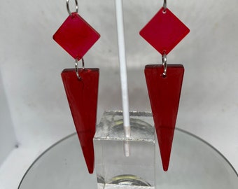 Red, double drop spike resin earrings