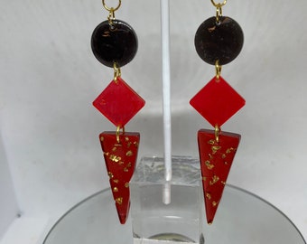 Red gold multi drop resin spike earrings