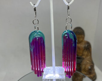 Purple and Teal long beauties chandelier resin earrings