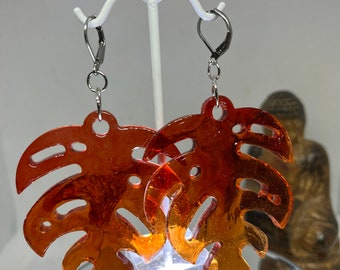 Beautiful orange dream leaf earrings! Lightweight resin with lever back earrings!