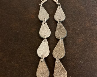 Darling Silver tear drop long leather earrings